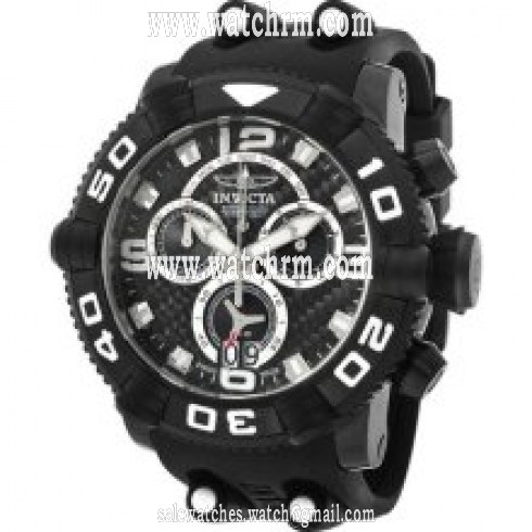 Invicta Sea Hunter Chronograph Black Dial Black Rubber Men's Watch 12256