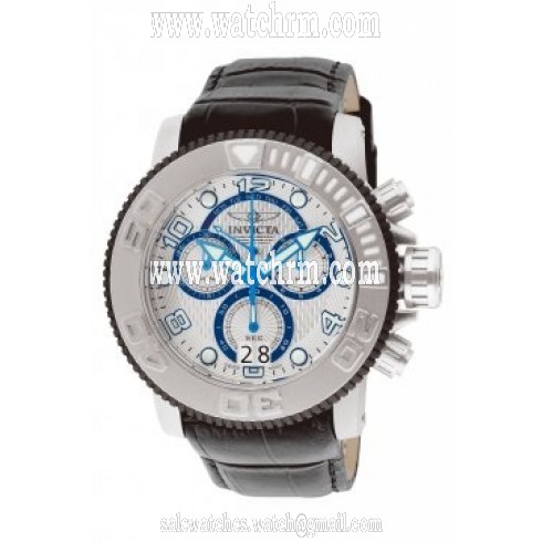 Invicta Sea Hunter Chronograph White Dial Black Leather Band Men's Watch 11166