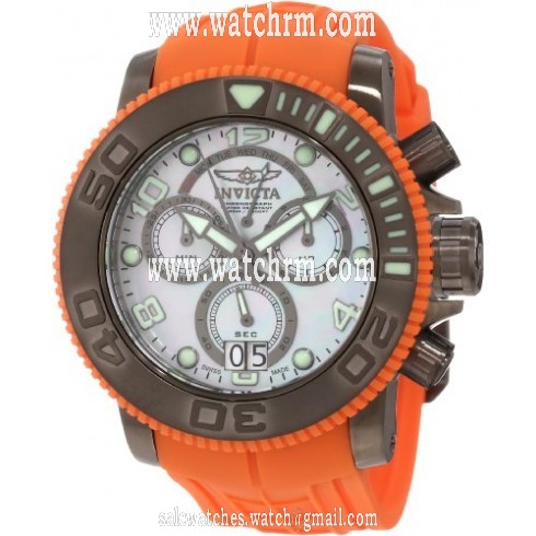 Invicta Sea Hunter Mother of Pearl Dial Orange Rubber Men's Watch 10694