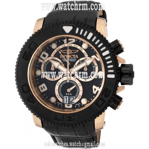 Invicta Sea Hunter Pro Diver Chronograph Black Dial Black Leather Band Men's Watch 11168