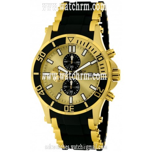 Invicta Sea Spider Chronograph Gold Dial Gold-lated and  Black Polyurethane Men's Watch 1478