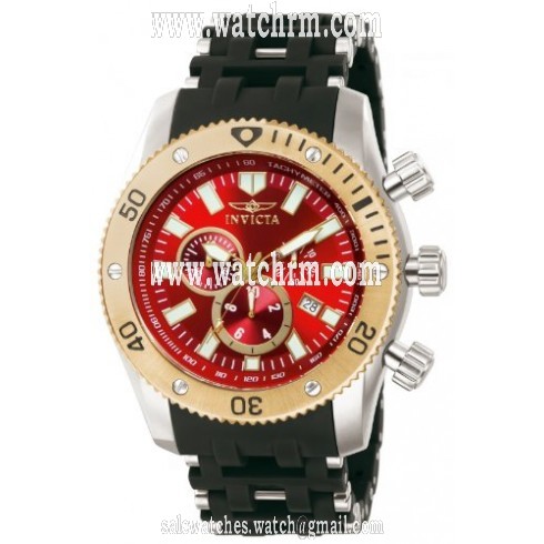 Invicta Sea Spider Chronograph Red Dial Stainless Steel Black Polyurethane Men's Watch 13855