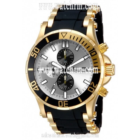 Invicta Sea Spider Chronograph Silver Dial Gold-plated and Black Polyurethane  Men's Watch
