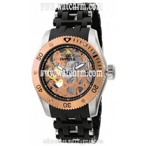 Invicta Sea Spider Mechanical Gold Skeleton Dial Black Rubber Men's Watch 10351