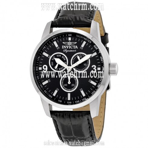Invicta Signature Chronograph Black Dial Black Leather Men's Watch 7022