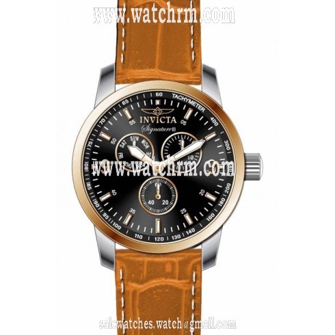 Invicta Signature Chronograph Black Dial Brown Leather Men's Watch 7023