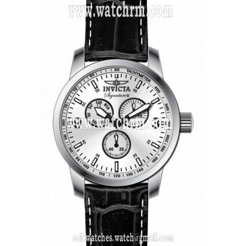 Invicta Signature Chronograph Silver Dial Black Leather Men's Watch 7021