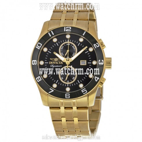 Invicta Signature II Black Dial Gold-tone Stainless Steel Men's Watch 7473