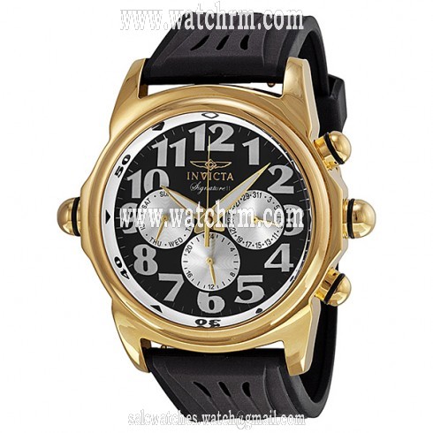 Invicta Signature II Black Dial Gold-tone PVD Black Polyurethane Men's Watch 7488