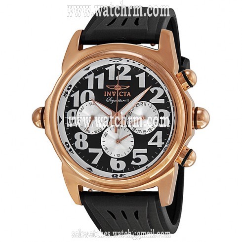 Invicta Signature II Black Dial Rose Gold PVD Black Polyurethane Band Men's Watch 7489