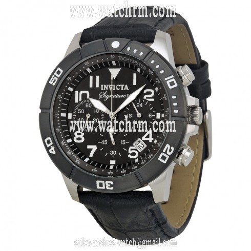 Invicta Signature II Chronograph Black Dial Leather Strap Men's Watch 7345