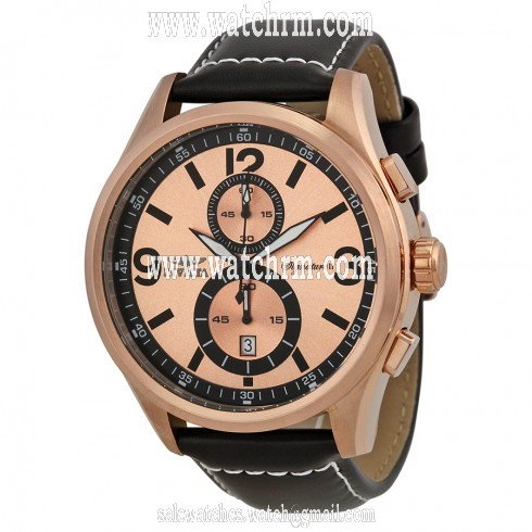 Invicta Signature II Chronograph Elegant Rose Gold-tone Dial Black Leather Men's Watch 7418