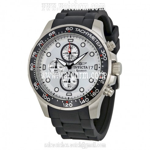 Invicta Signature II Chronograph Silver Dial Black Rubber Strap Men's Watch 7370