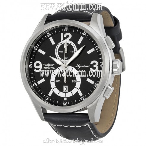 Invicta Signature II Elegant Black Dial Leather Chronograph Men's Watch 7415