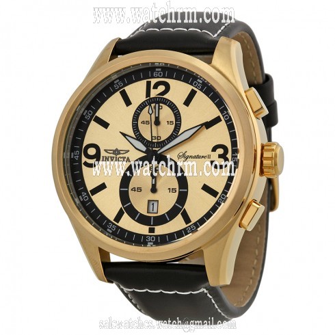 Invicta Signature II Elegant Gold-tone Dial Chronograph Leather Men's Watch 7417