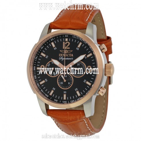 Invicta Signature II Multi-Function Black Dial Rose Gold-tone Brown Leather Men's Watch 7340