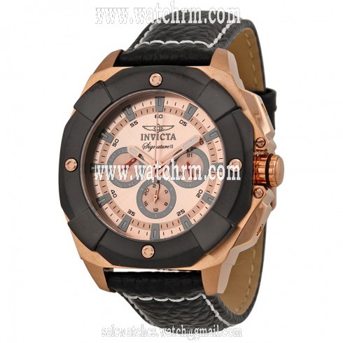 Invicta Signature II Multi-Function Rose Dial Black Leather Men's Watch 7291