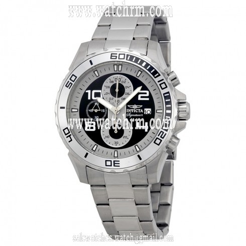 Invicta Signature II Silver-tone and Black Dial Stainless Steel Men's Watch 7390