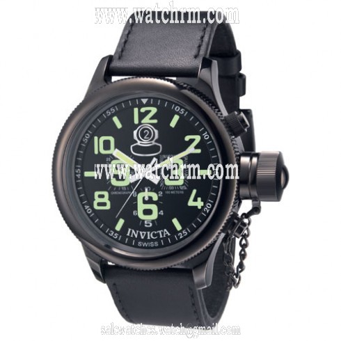 Invicta Signature Russian Diver Black Dial Black Leather Men's Watch 7182