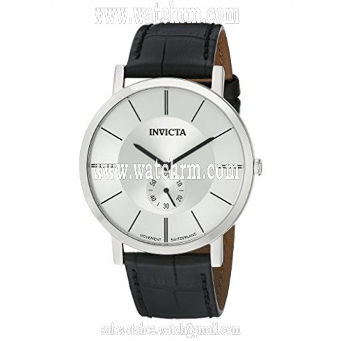 Invicta Slim Silver Dial Black Leather Men's Watch 19536