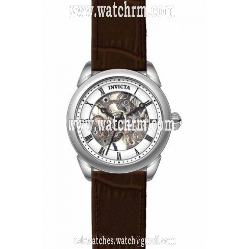 Invicta Specailty Mechaniical White Skeleton Dial Ladies Black Leather Ladies Watch 17196