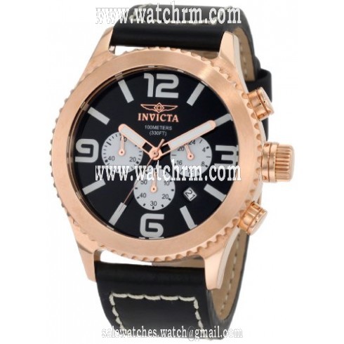 Invicta Speciality Black Dial Leather Quartz Men's Chrono Watch 1429