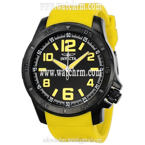 Invicta Specialty Black Dial Black IP Stainless Steel Yellow Rubber Men's Watch 1907