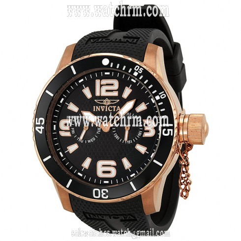 Invicta Specialty Black Dial Rose Gold-Tone Stainless Steel Black Rubber Men's Watch 1793