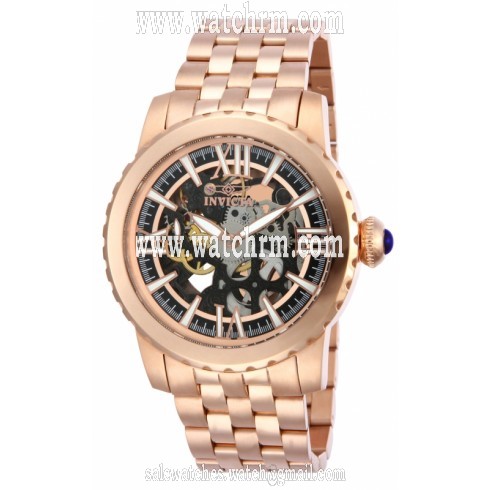 Invicta Specialty Black Skeletal Dial Rose Gold-tone Ion Plated Stainless Steel Men's Watch 14553