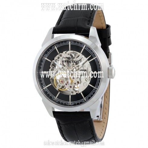 Invicta Specialty Black Skeleton Dial Black Leather Men's Watch 18130