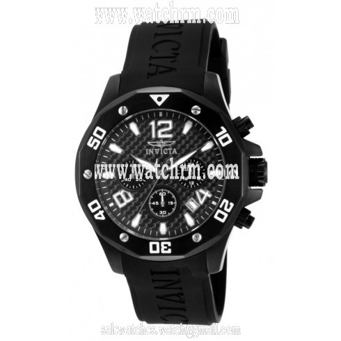 Invicta Specialty Chronograh Black Carbon Fiber Dial Black Polyurethane  Men's Watch 14890