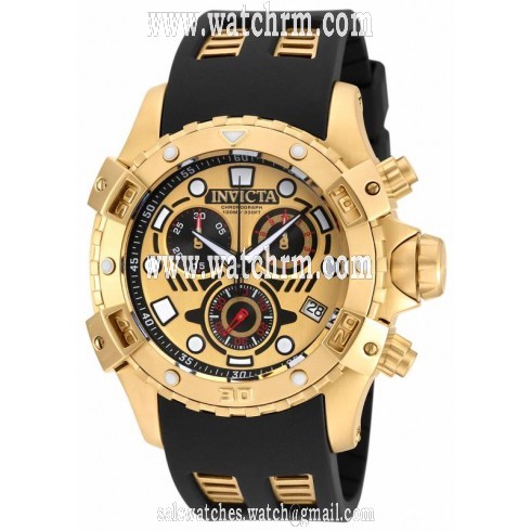 Invicta Specialty Chronograph Gold Dial Black Polyurethane Gold-plated Men's Watch 18859