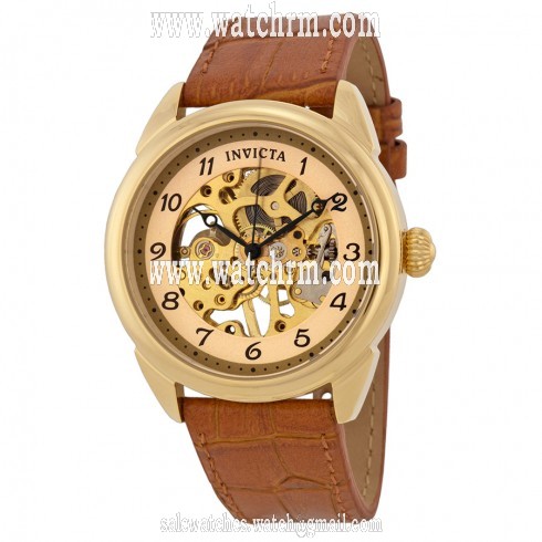 Invicta Specialty Gold Skeletal Dial Brown Leather Men's Watch 17188