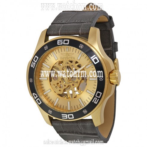 Invicta Specialty Gold Skeletal Dial Grey Leather Men's Watch 17262