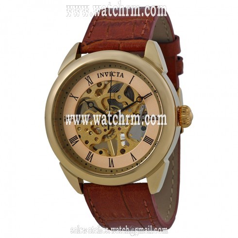 Invicta Specialty Mechanical Champagne Skeleton Dial Light Brown Leather Men's Watch 17186