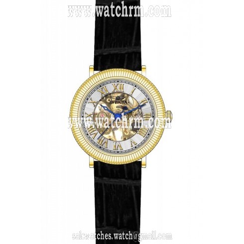 Invicta Specialty Mechanical Silver Skeletal Dial Black Leather Men's Watch 17244