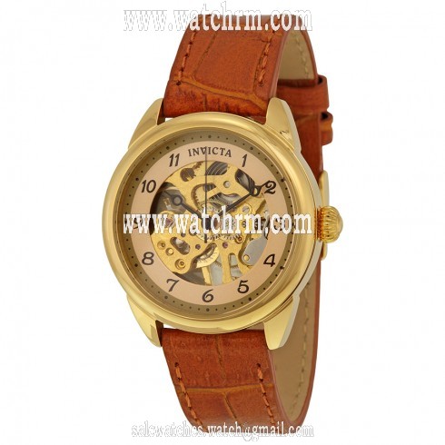Invicta Specialty Mechanical Skeleton Dial Light Brown Leather Ladies Watch 17199