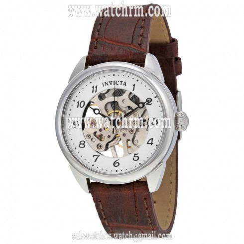 Invicta Specialty Mechanical White Skeleton Dial Brown Leather Unisex Watch 17198