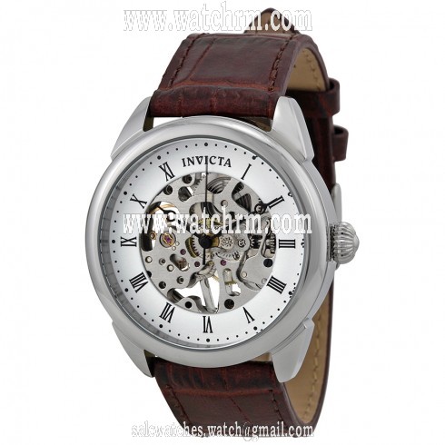 Invicta Specialty Mechanical White Skeleton Dial Light Brown Leather Men's Watch 17185