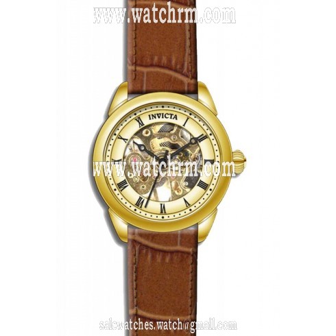 Invicta Specialty Mechaniical Champagne Skeleton Dial Light Brown Leather Ladies Watch 17197