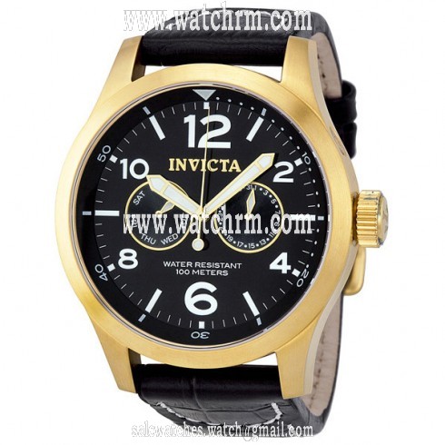 Invicta Specialty Military Black Dial Black Leather Men's Watch 10491