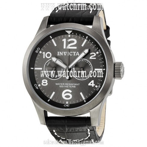 Invicta Specialty Military Grey Dial Black Leather Men's Watch 10492
