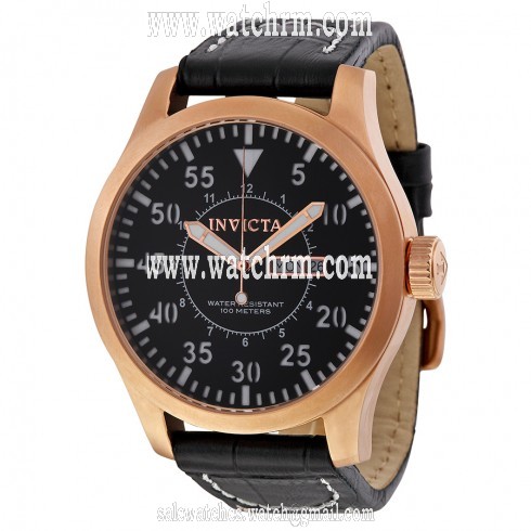 Invicta Specialty Outdoor Black Dial Black Calf Skin Leather Men's Watch 11195