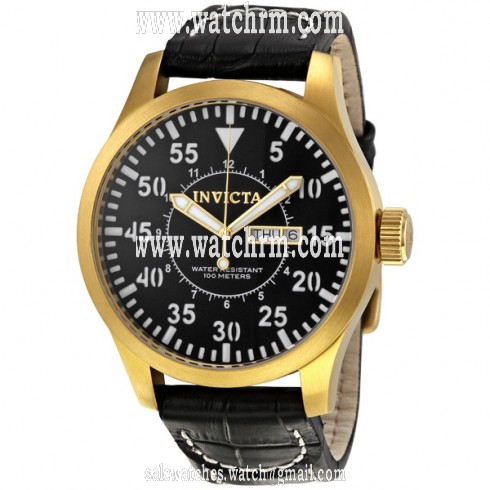 Invicta Specialty Outdoor Black Dial Stainless Steel Leather Men's Watch 11190