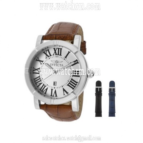 Invicta Specialty Silver Dial Brown Leather Mens Watch 13970