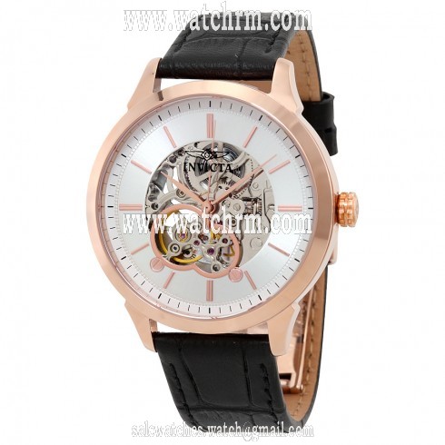 Invicta Specialty Silver Skeleton Dial Black Leather Men's Watch 18139