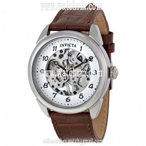 Invicta Specialty Silver Skeleton Dial Brown Leather Men's Watch 17187