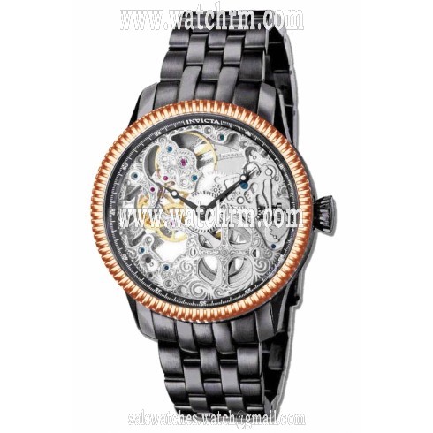 Invicta Specialty Silver-tone Skeletal Dial Black PVD Stainless Steel Band Men's Watch 80016