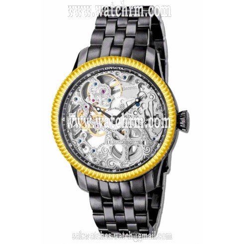 Invicta Specialty Silver-tone Skeletal Dial Black PVD Stainless Steel Band Men's Watch 80017