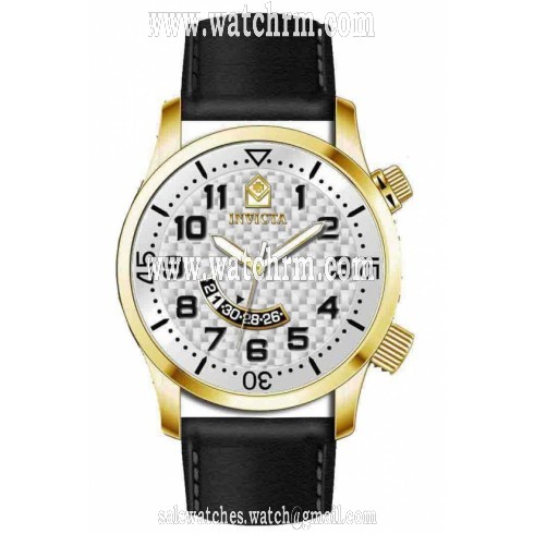 Invicta Specialty White Dial Gold-tone PVD Black Leather Strap Men's Watch 13837